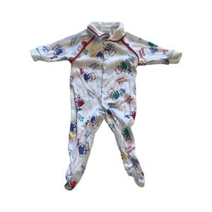 Vintage BabyGro Teddy Bear Footed Sleeper White Multi 0-3 Months Made in USA‎